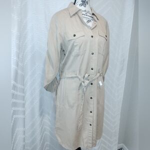 NWT Ralph Lauren Chic Utility Button Front Shirt Dress Tan Khaki – SZ 10P Classy
